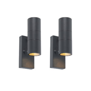 sensorlampen Set van 2 buitenwandlamp donkergrijs sensor Duo Roestvrij staal Donkergrijs