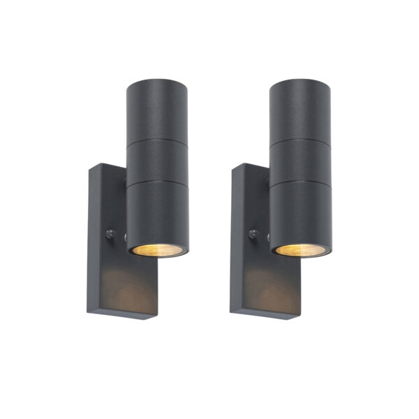 sensorlampen Set van 2 buitenwandlamp donkergrijs sensor Duo Roestvrij staal Donkergrijs