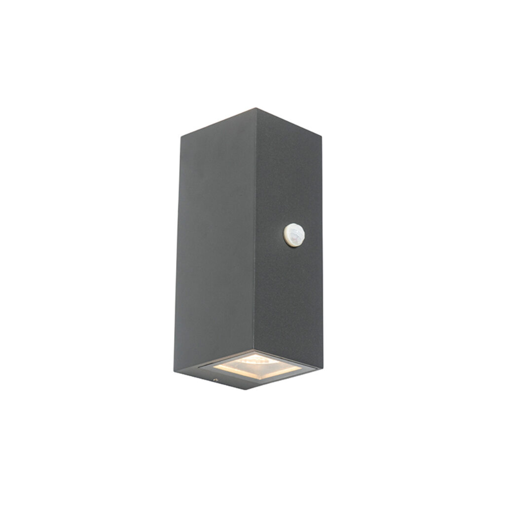 sensorlampen Wandlamp donkergrijs IP44 met bewegingssensor Baleno AluminiumGlas Donkergrijs Voor een sfeervolle buitenomgeving moet je bij II zijn. Deze