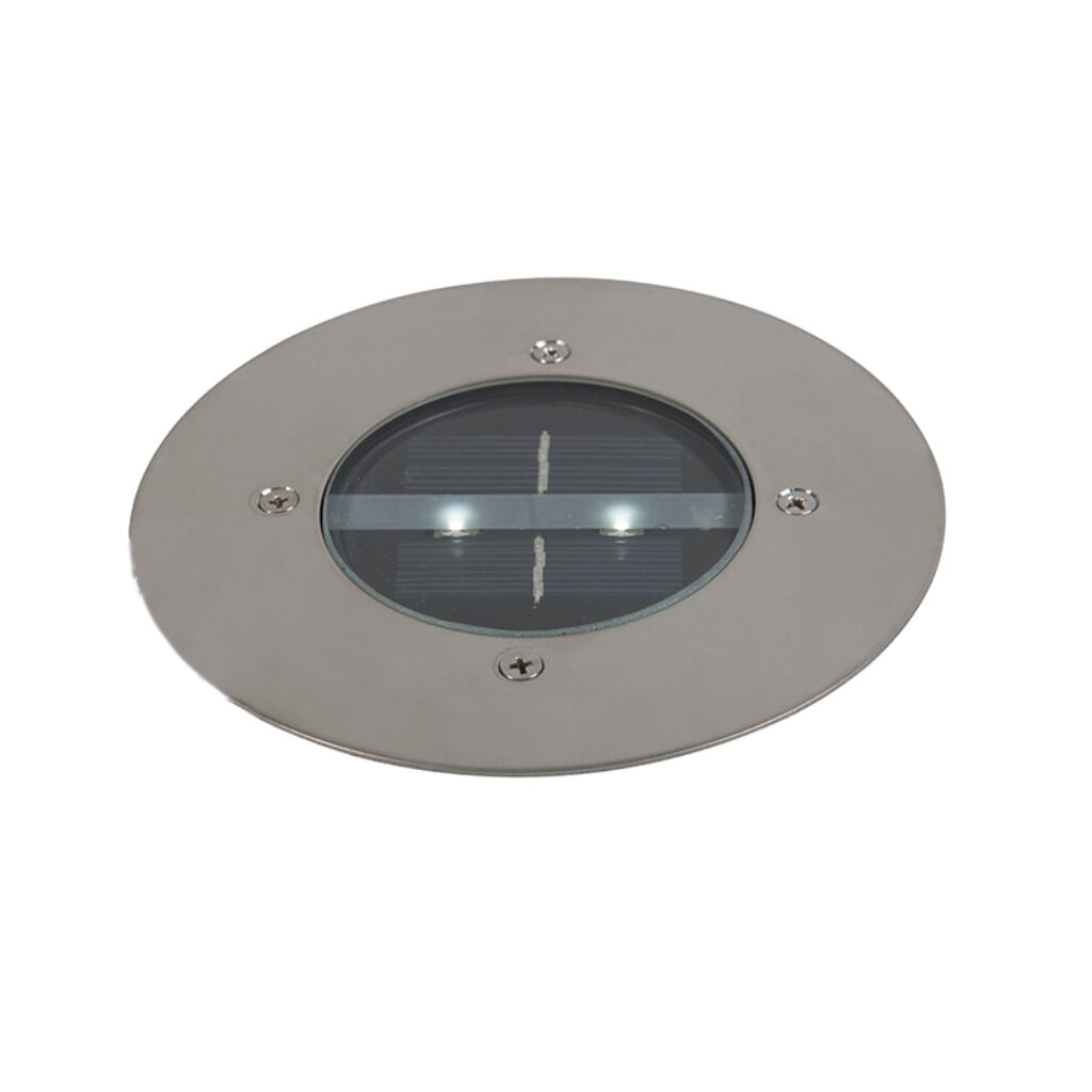 solarlampen Grondspot incl. LED op IP44 Jorden Metaal Staal Een simpele maar stijlvolle grondspot is deze afgewerkt in RVS Hij voorzien van een solar paneel ook