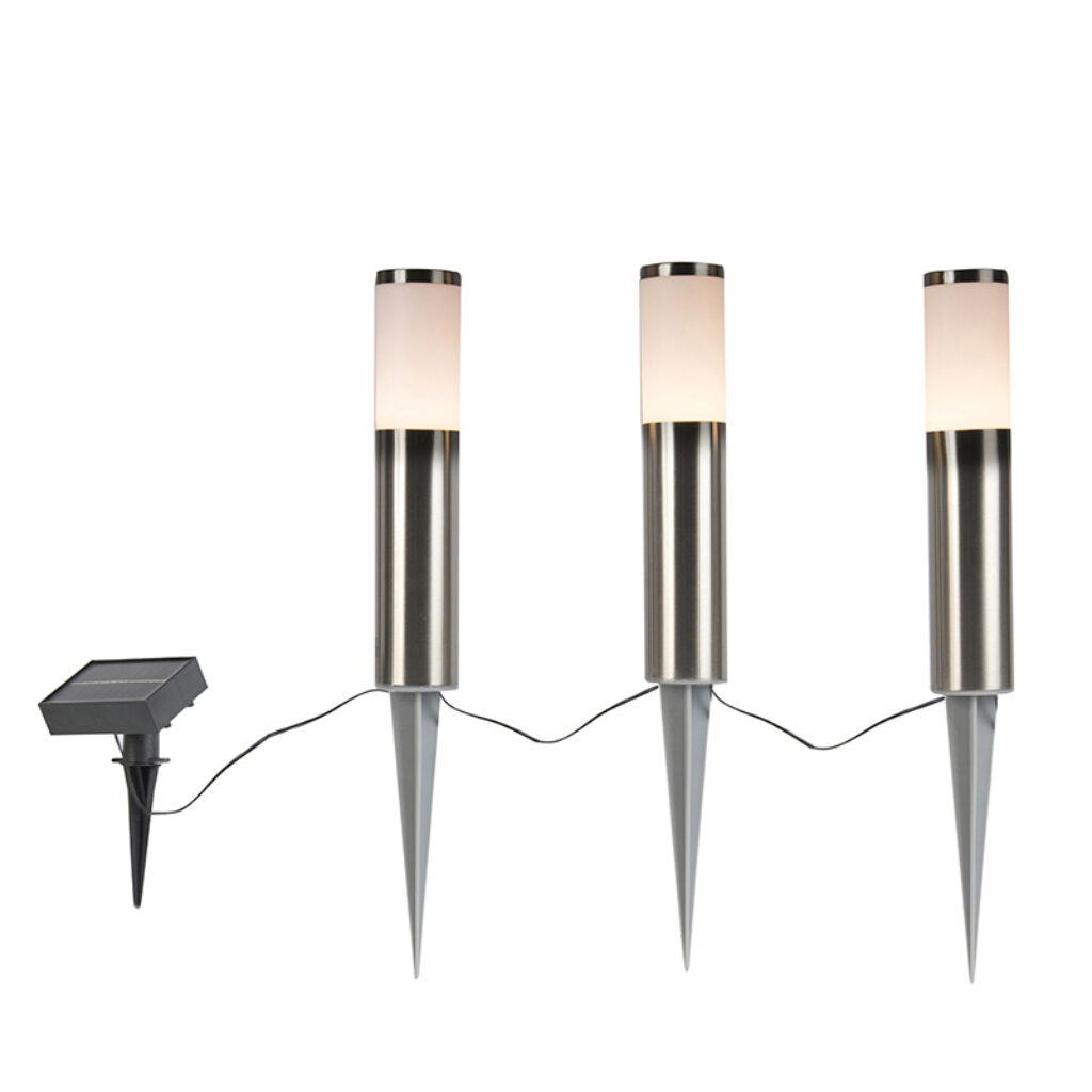 solarlampen Set van 3 prikspots staal incl. LED IP44 Rox KunststofRoestvrij Staal Prikspot in een set is moderne tuinspot. Het indirect licht wat het voor jou