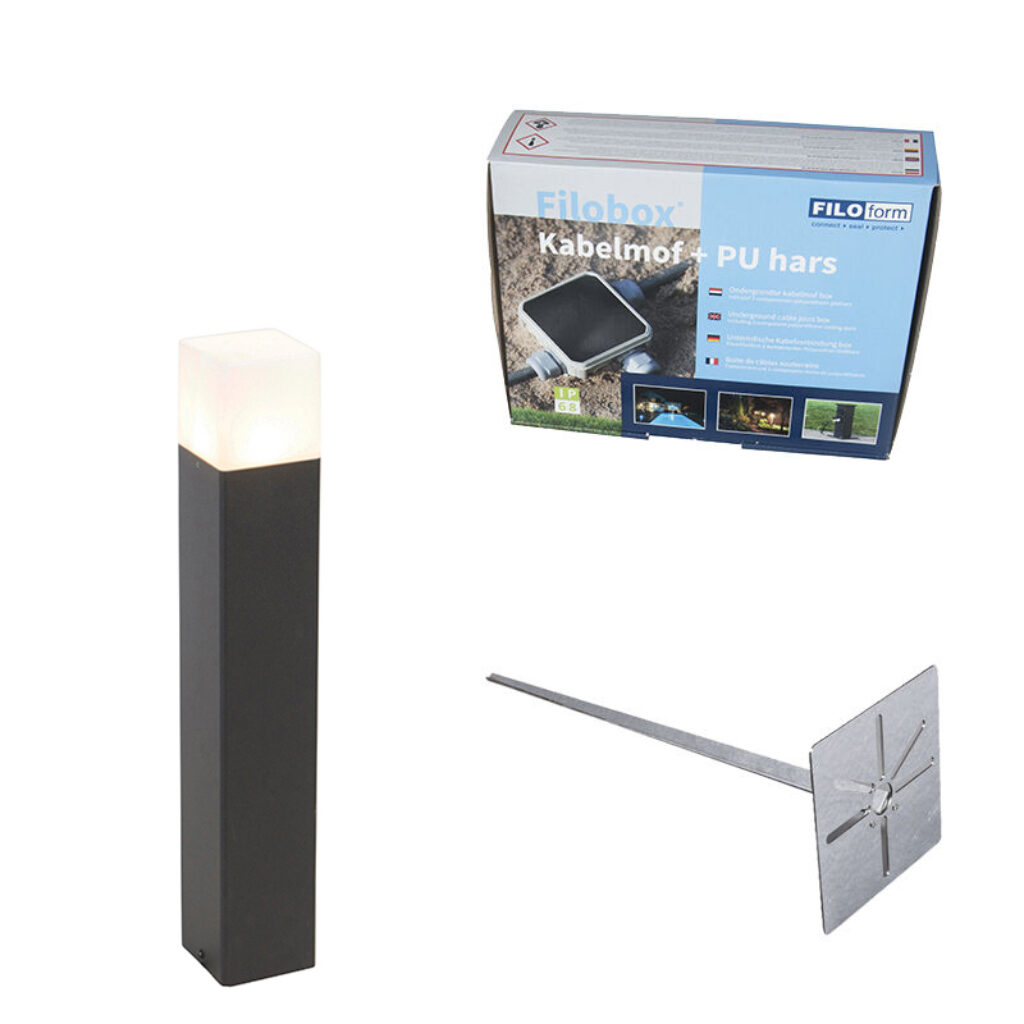 staande buitenlampen Buiten paaltje zwart opaal glas 50 cm grondpin en kabelmof Denmark AluminiumKunststof Wit wordt geleverd inclusief Het enige wat je nog