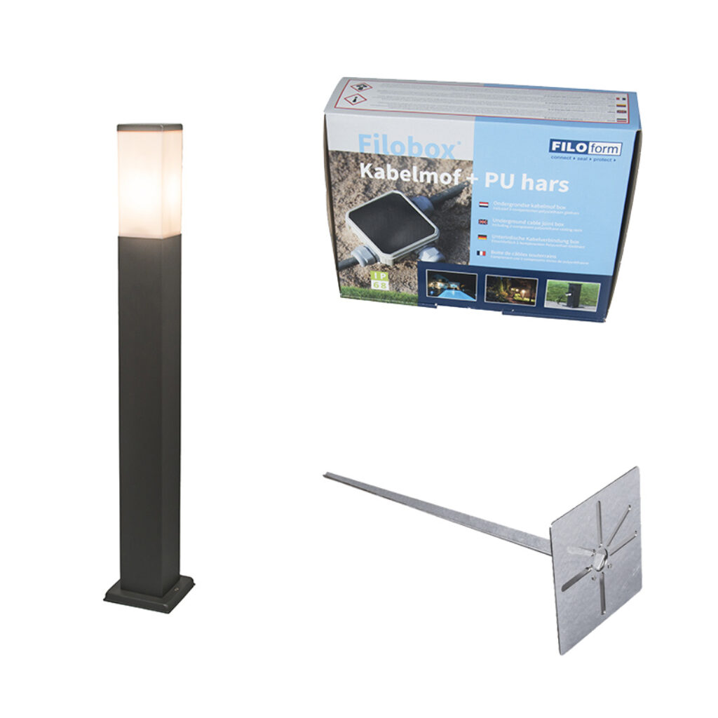 staande buitenlampen Buitenlamp antraciet 80cm IP44 Malios met grondpin en kabelmof KunststofRoestvrij staal Donkergrijs Een super leuke buitenlamp paal voor in