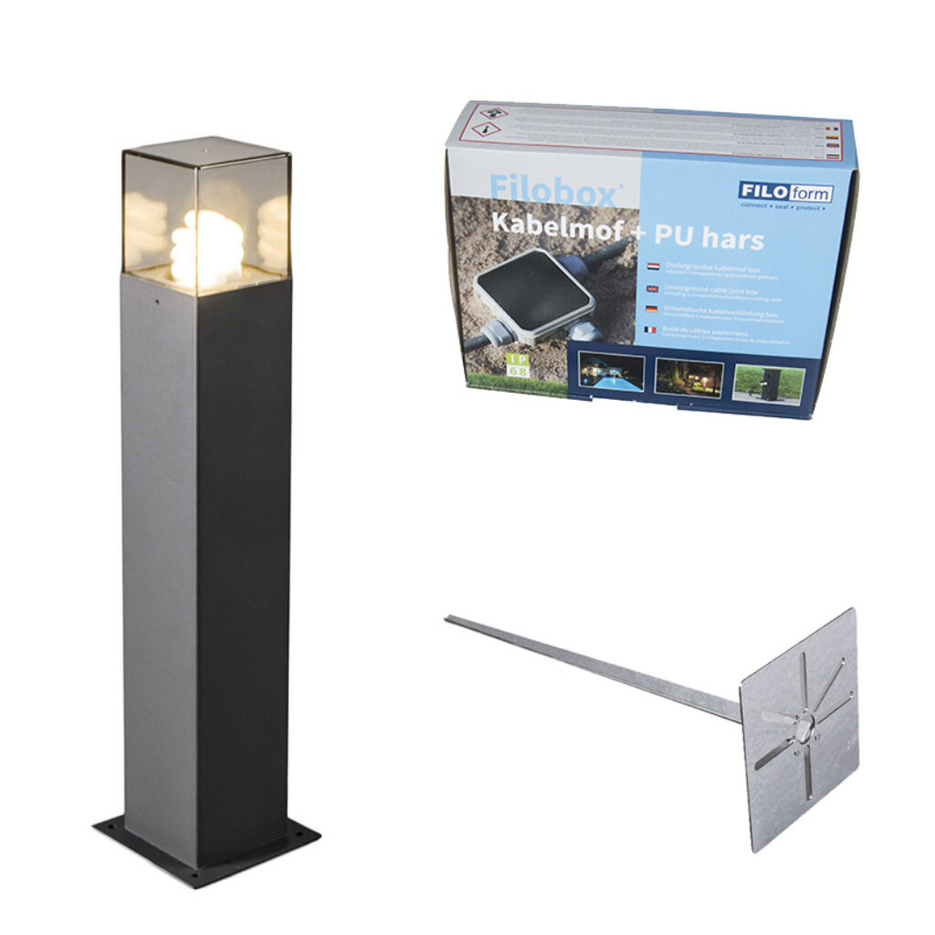 staande buitenlampen Buitenlamp 70 cm antraciet met grondpin en kabelmof Denmark AluminiumKunststof Donkergrijs Complete set om jouw buitenlamp gemakkelijk aan