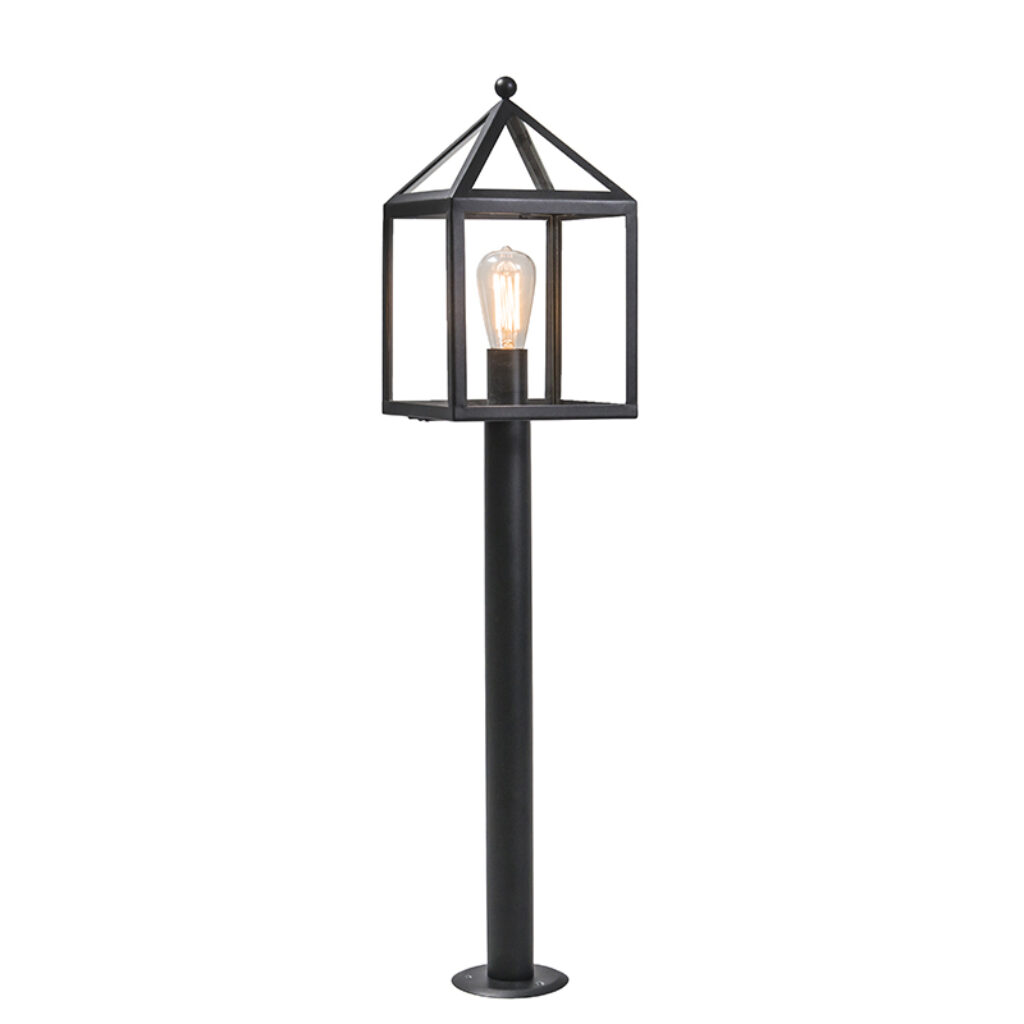 staande buitenlampen Buitenlamp paal zwart 100 cm Amsterdam GlasRoestvrij staal Zwart Deze strakke buitenlamp bestaat uit een vierkant frame met sierlijk dakje