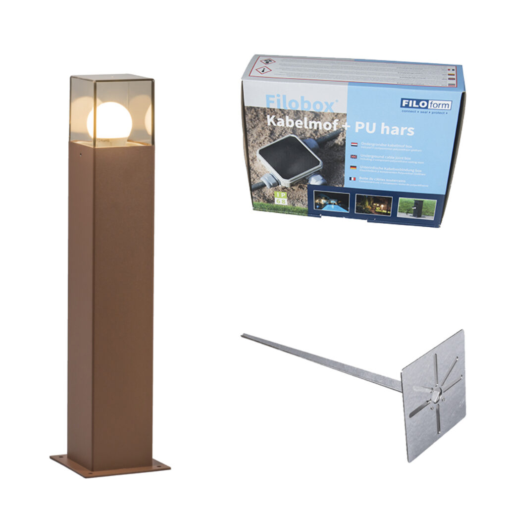 staande buitenlampen Buitenlamp 50 cm roestbruin met grondpin en kabelmof Denmark AluminiumKunststof Bruin Complete set om jouw buitenlamp gemakkelijk aan te