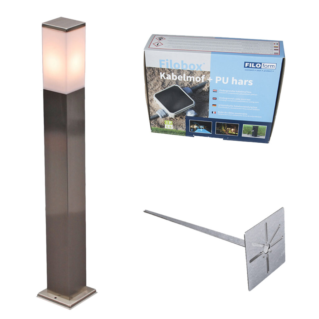 staande buitenlampen Buitenlamp staal 80cm IP44 Malios met grondpin en kabelmof KunststofRoestvrij Staal Een super leuke buitenlamp paal voor in jouw Dankzij de