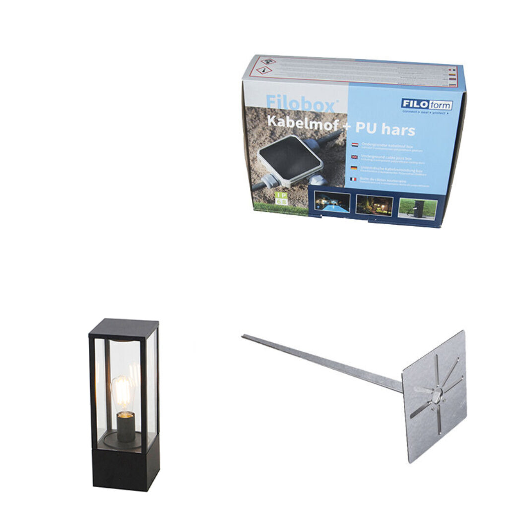 staande buitenlampen Staande buitenlamp zwart 40 cm met grondpin en kabelmof Charlois AluminiumGlas Zwart wordt geleverd inclusief Het enige wat je nog nodig
