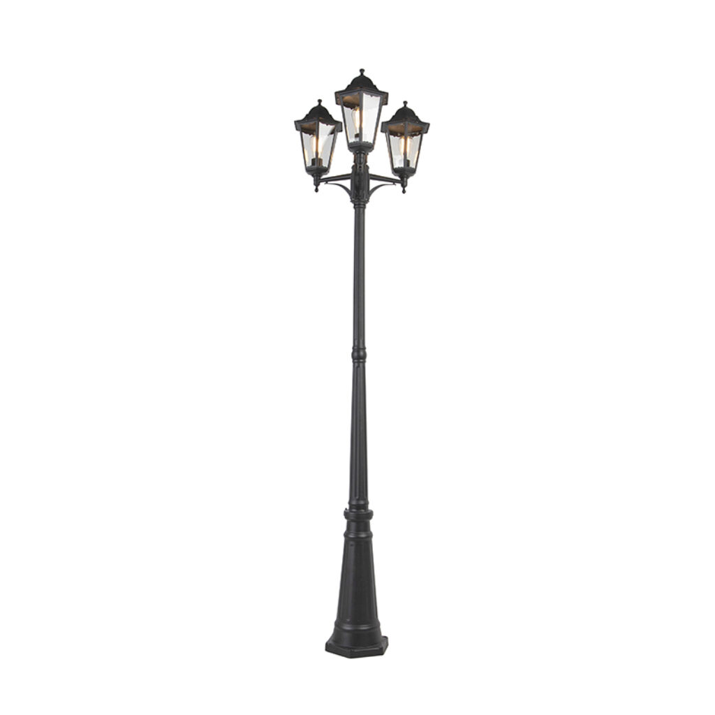 staande buitenlampen Landelijke buiten lantaarn zwart IP44 New Orleans 3 AluminiumGlas Zwart Mooie in landelijke stijl uitgevoerde buitenlamp. Door de hoogte