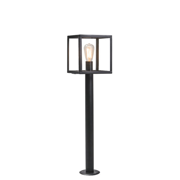 staande buitenlampen Moderne buitenlamp paal zwart 100 cm Rotterdam GlasRoestvrij staal Zwart Deze bestaat uit een vierkant frame voorzien van glazen panelen