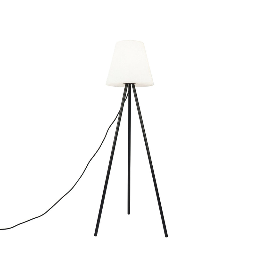 staande buitenlampen Moderne buitenlamp zwart met witte kap IP65 Virginia StaalKunststofAluminium Zwart Een vloerlamp die oogt als een binnenlamp maar dan voor