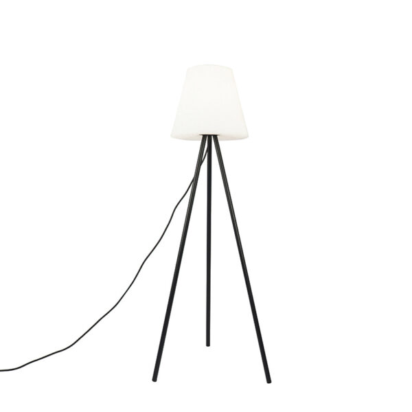 staande buitenlampen Moderne buitenlamp zwart met witte kap IP65 Virginia StaalKunststofAluminium Zwart Een vloerlamp die oogt als een binnenlamp maar dan voor