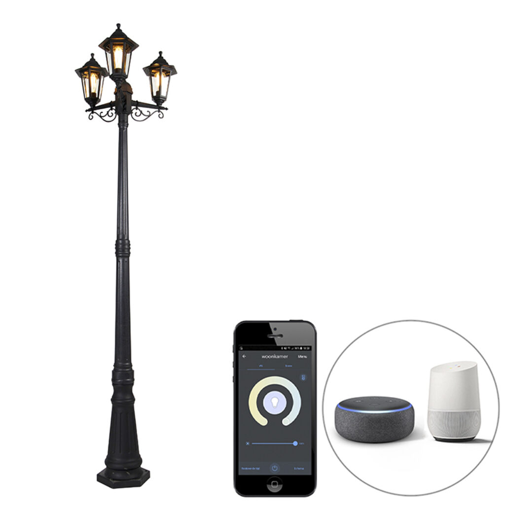 staande buitenlampen Smart buiten lantaarn zwart incl. Wifi ST64 New Haven KunststofGlas Zwart is een klassieke en antieke buitenlamp. Zoals je deze vaak in