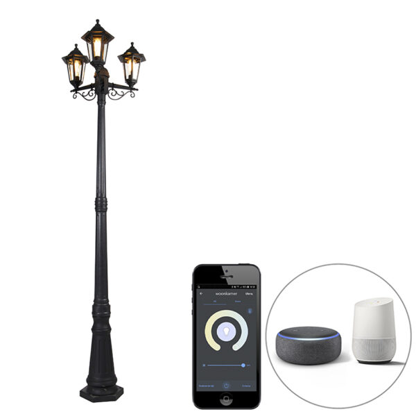 staande buitenlampen Smart buiten lantaarn zwart incl. Wifi ST64 New Haven KunststofGlas Zwart is een klassieke en antieke buitenlamp. Zoals je deze vaak in