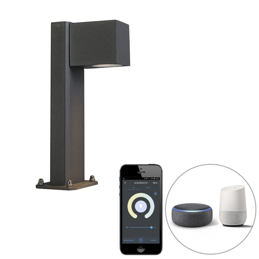 staande buitenlampen Smart buitenlamp antraciet 30 cm IP44 incl. Wifi GU10 Baleno AluminiumGlas Donkergrijs Staande past perfect naast het tuinpad en zorgt voor