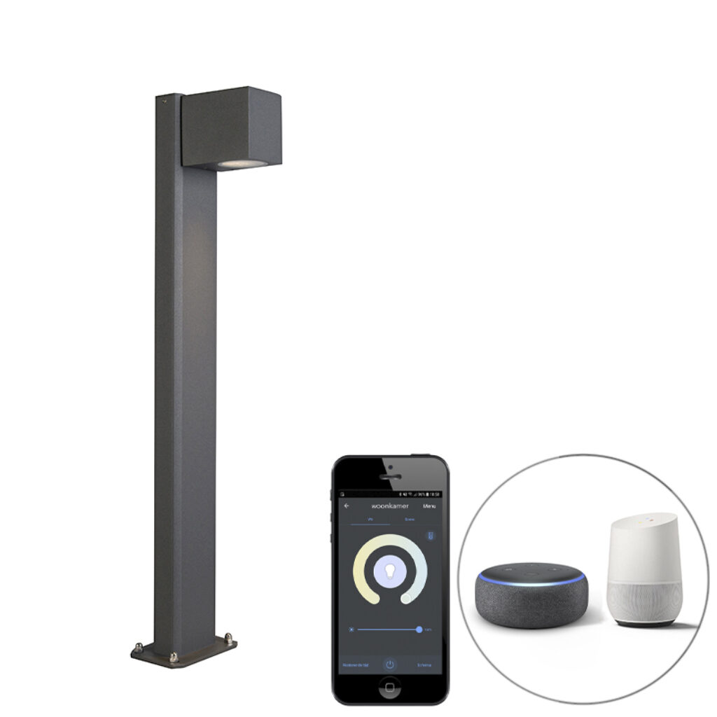 staande buitenlampen Smart buitenlamp antraciet 65 cm IP44 incl. Wifi GU10 Baleno AluminiumGlas Donkergrijs De is een echte eyecatcher in je tuin. Doordat het