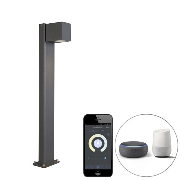 staande buitenlampen Smart buitenlamp antraciet 65 cm IP44 incl. Wifi GU10 Baleno AluminiumGlas Donkergrijs De is een echte eyecatcher in je tuin. Doordat het