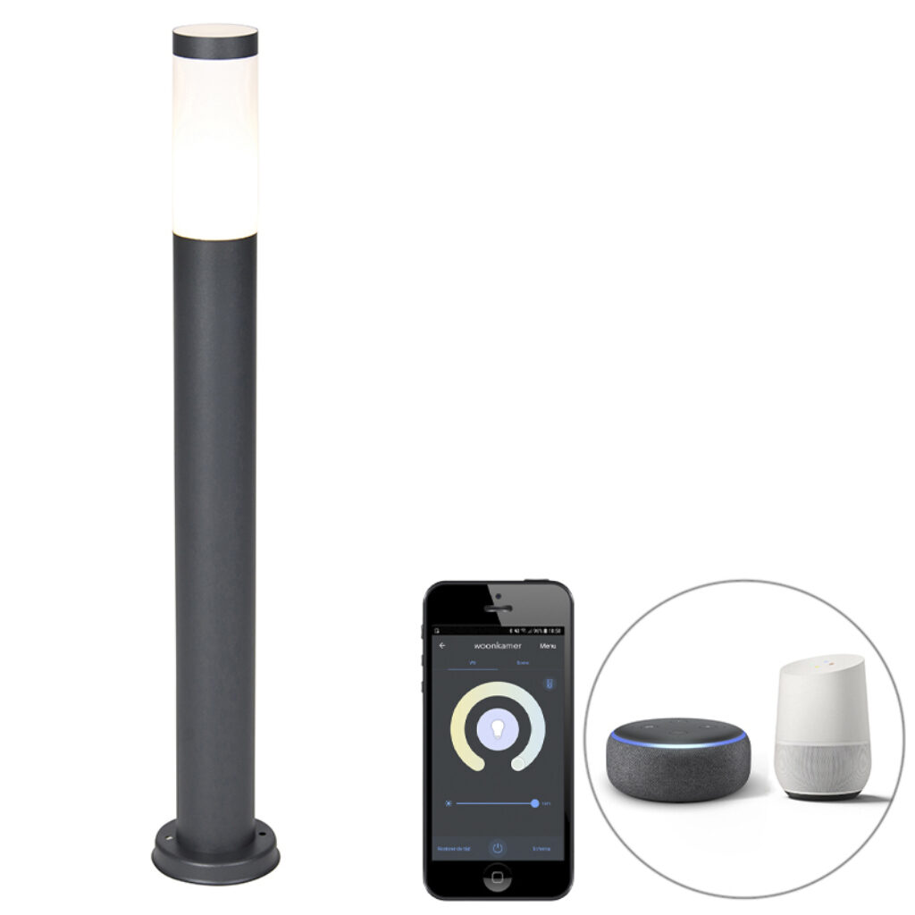 staande buitenlampen Smart buitenlamp paal antraciet 80 cm incl. Wifi P45 Rox Roestvrij staal Donkergrijs is afgewerkt in kunststof en RVS een grijze kleur. De