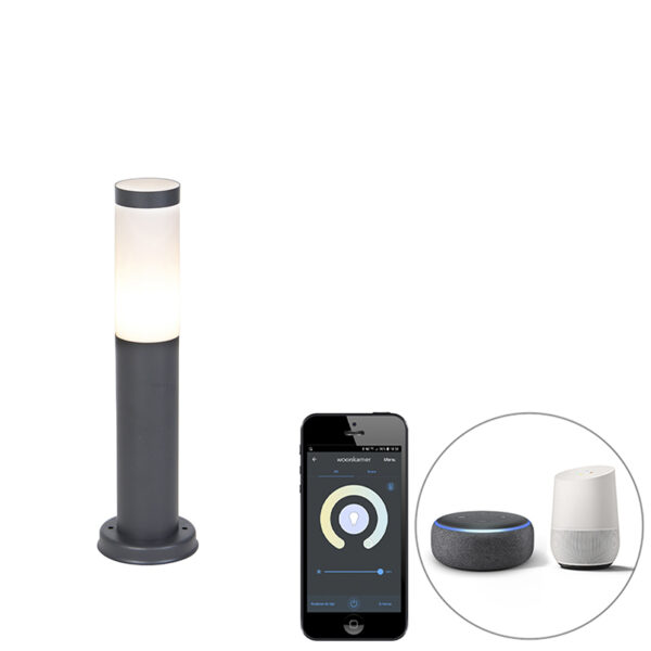 staande buitenlampen Smart buitenlamp paal antraciet 45 cm incl. Wifi P45 Rox Roestvrij staal Donkergrijs is afgewerkt in kunststof en RVS een grijze kleur. De