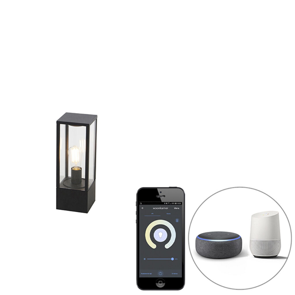 staande buitenlampen Smart buitenlamp zwart 40 cm IP44 incl. Wifi ST64 Charlois AluminiumGlas Zwart Less is bewijst dat opnieuw. Deze smart door zijn eenvoudig