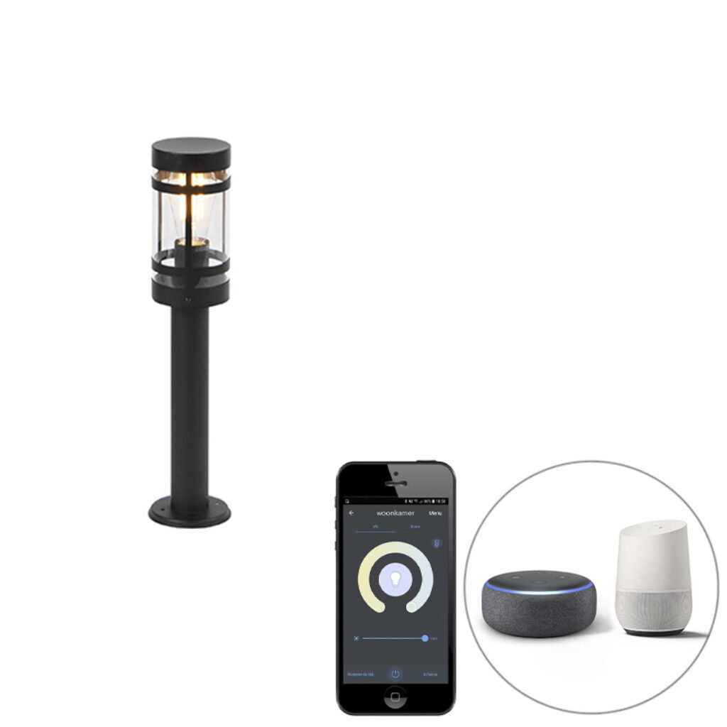 staande buitenlampen Smart buitenlamp zwart 50 cm IP44 incl. Wifi ST64 Gleam Roestvrij staal Zwart Kies voor een klassieke in modern jasje met deze Gleam. De