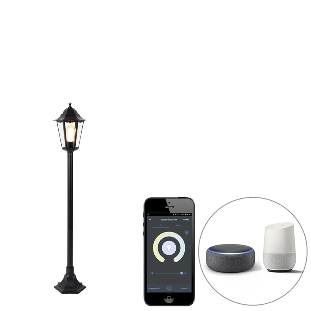 staande buitenlampen Smart buitenlamp zwart incl. Wifi ST64 New Orleans AluminiumGlas Zwart is een klassieke maar dan in nieuw jasje. Deze namelijk smart door