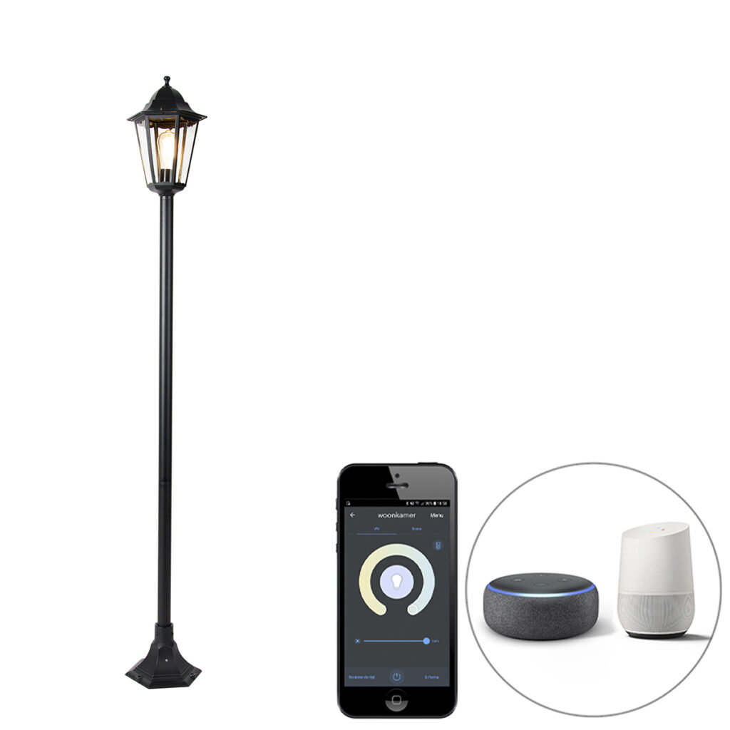 staande buitenlampen Smart buitenlamp zwart incl. Wifi ST64 New Orleans AluminiumGlas Zwart Orlean is een klassieker onder de buiten lantaarns. De gemaakt van