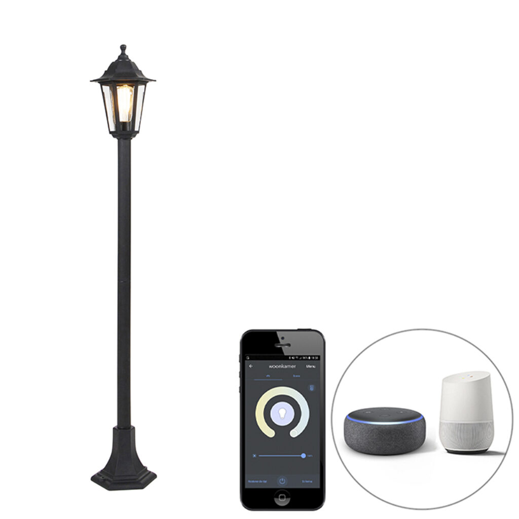 staande buitenlampen Smart lantaarn zwart 122 cm incl. Wifi ST64 New Haven KunststofGlas Zwart is een klassieker onder de buiten lantaarns. De buitenlamp
