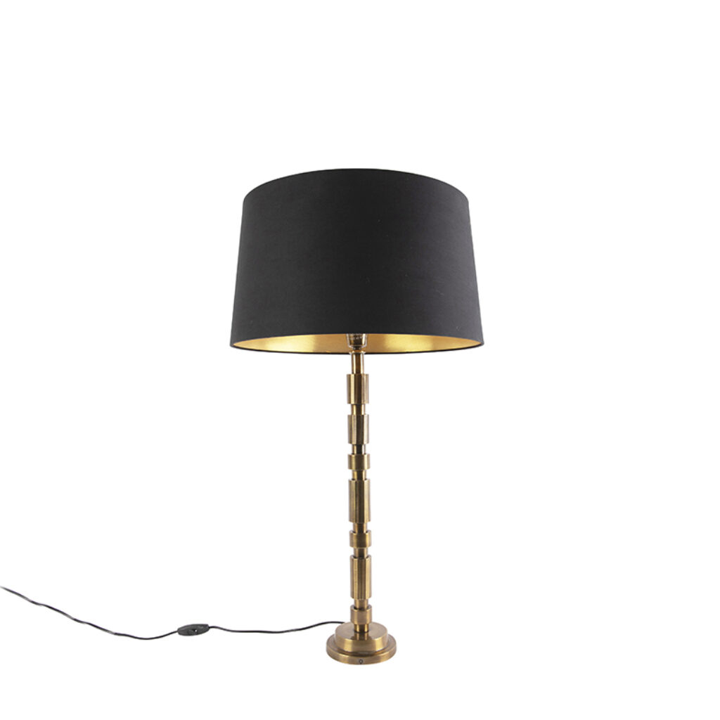 tafellampen Art deco tafellamp brons met katoenen kap zwart 45 cm Torre AluminiumKatoen Zwart Deze voegt net dat stukje stijl toe wat jouw interieur nodig De is