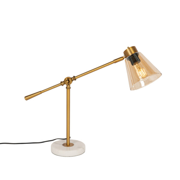 tafellampen Art deco tafellamp brons met marmer en amber glas Nina GlasStaalSteen Beton Brons