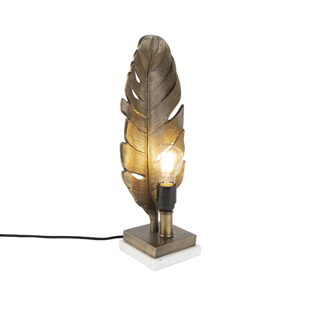 tafellampen Art Deco tafellamp brons met marmeren voet Leaf AluminiumSteen Beton Brons De spreekt voor een mooi bronzen blad als extraatje bij deze tafellamp.