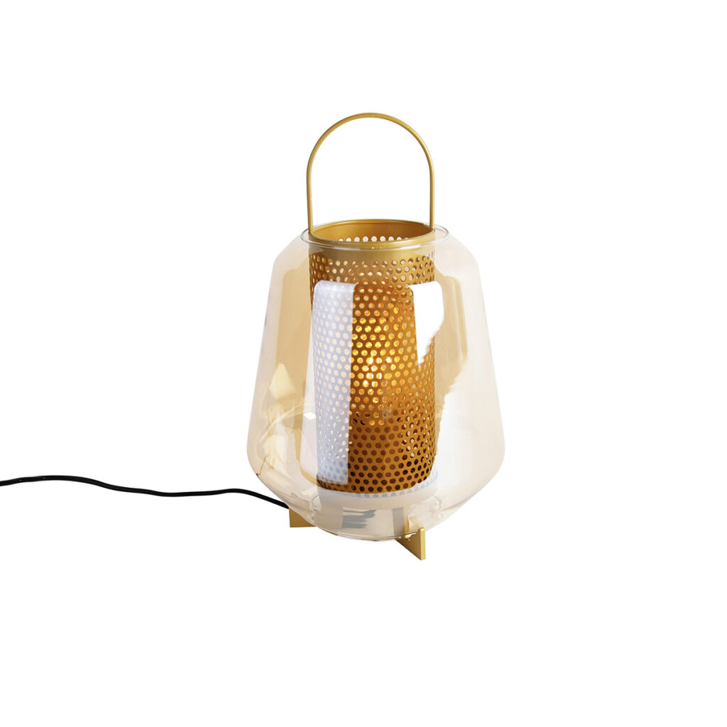 tafellampen Art Deco tafellamp goud met amber glas 23 cm Kevin GlasStaal Een opvallende deze Hij is mooi afgewerkt in een prachtige Het makkelijk verplaatsbare