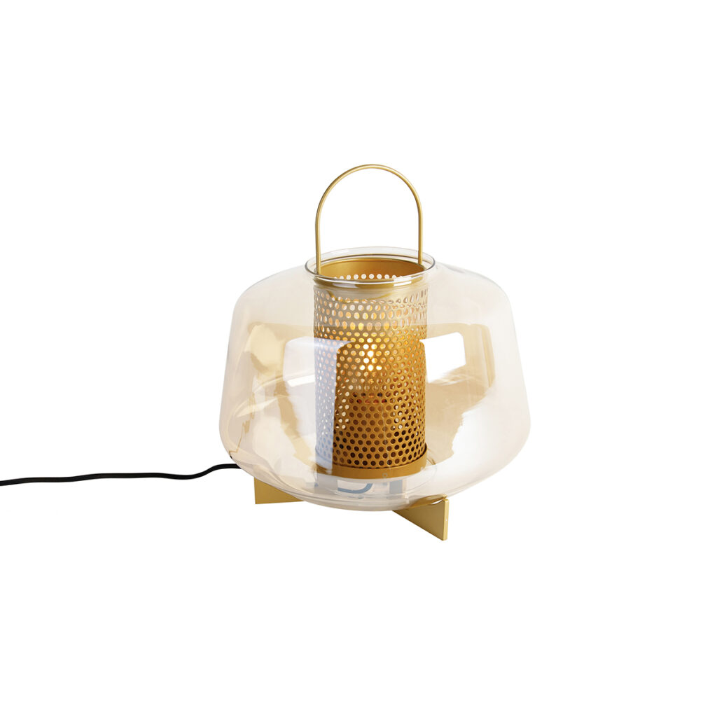 tafellampen Art Deco tafellamp goud met amber glas 30 cm Kevin GlasStaal Een opvallende deze Hij is mooi afgewerkt in een prachtige Het makkelijk verplaatsbare