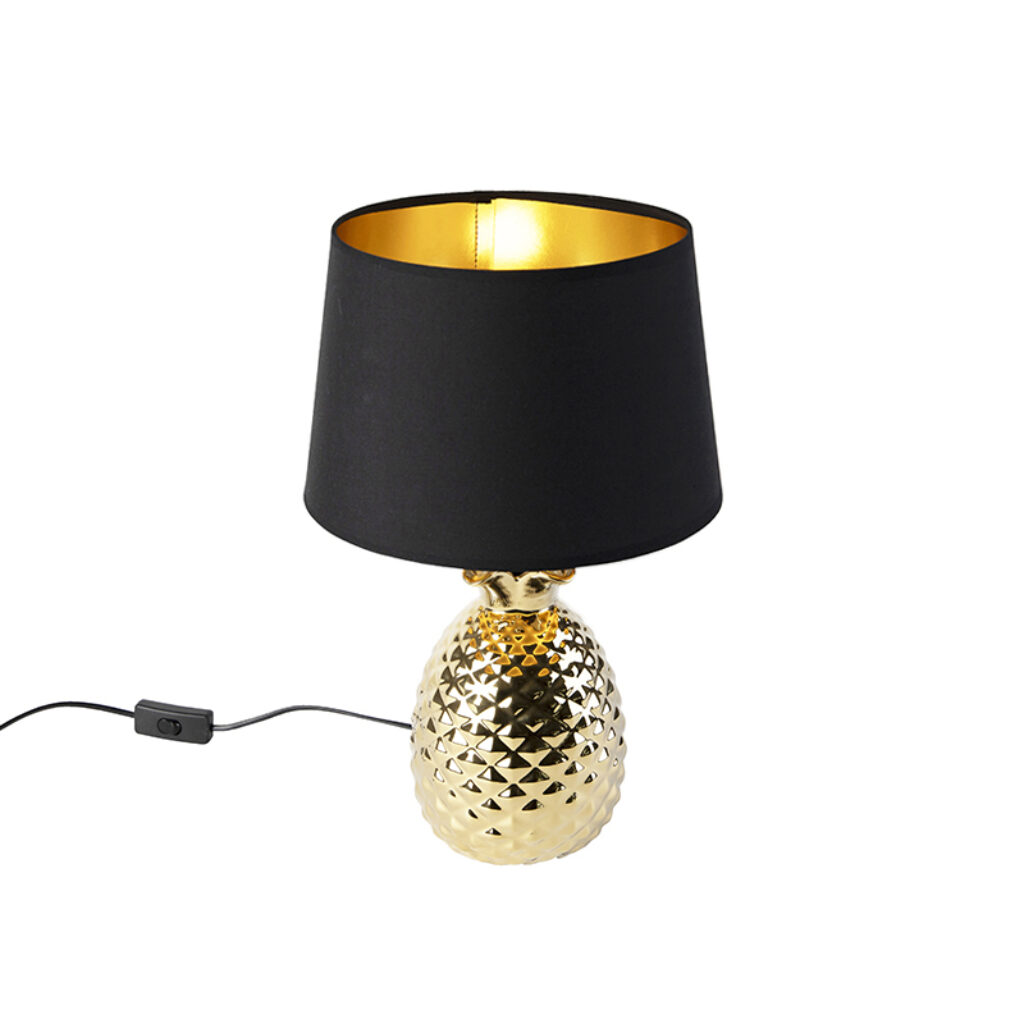 tafellampen Art Deco tafellamp goud met kap Pina GlasStof De allerleukste deze Wij willen hem echt in ons interieur. combinatie van de zwarte het armatuur een