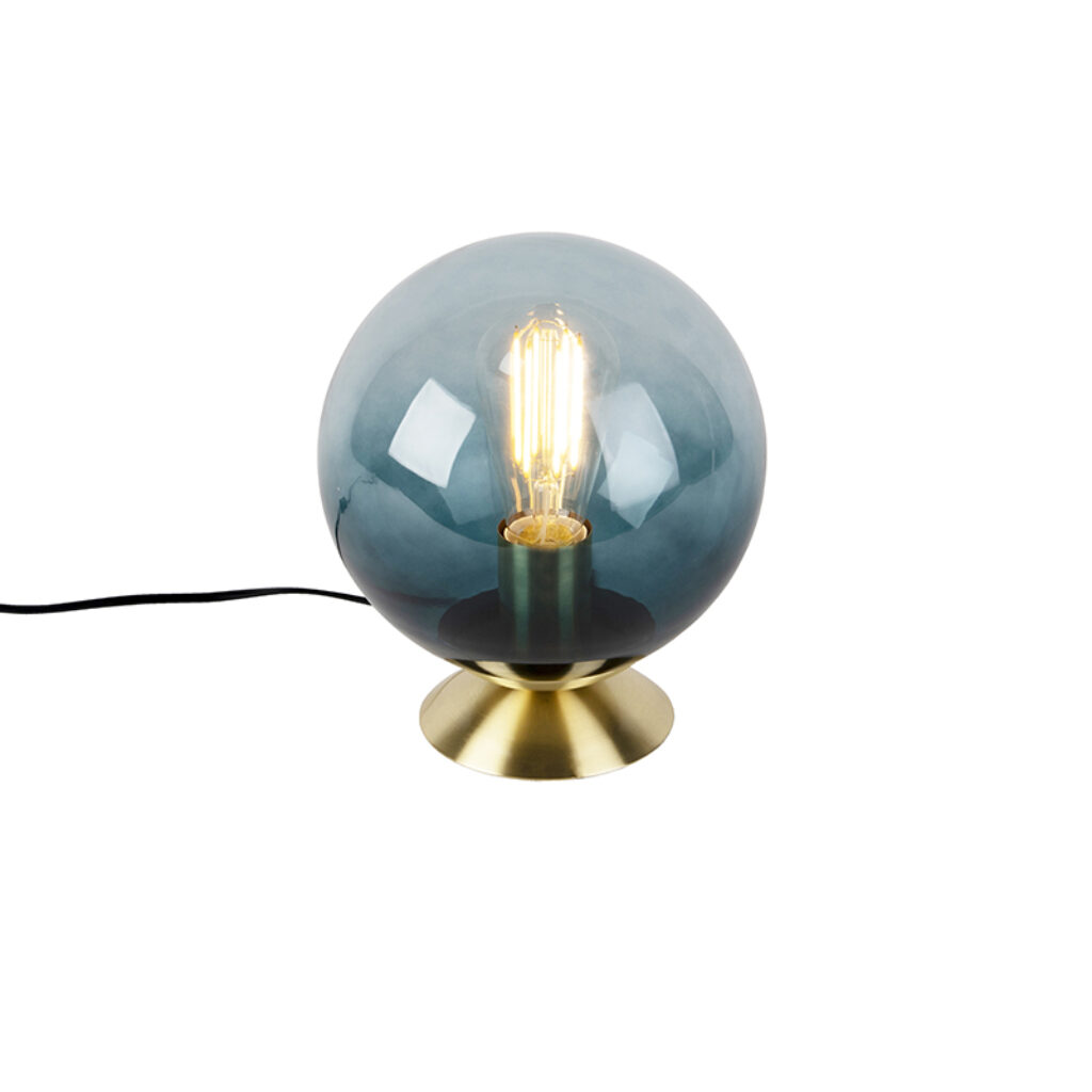 tafellampen Art deco tafellamp messing met oceaanblauw glas Pallon GlasStaal Blauw Wow kies voor de om je interieur een echte beach look te Het oceaanblauwe