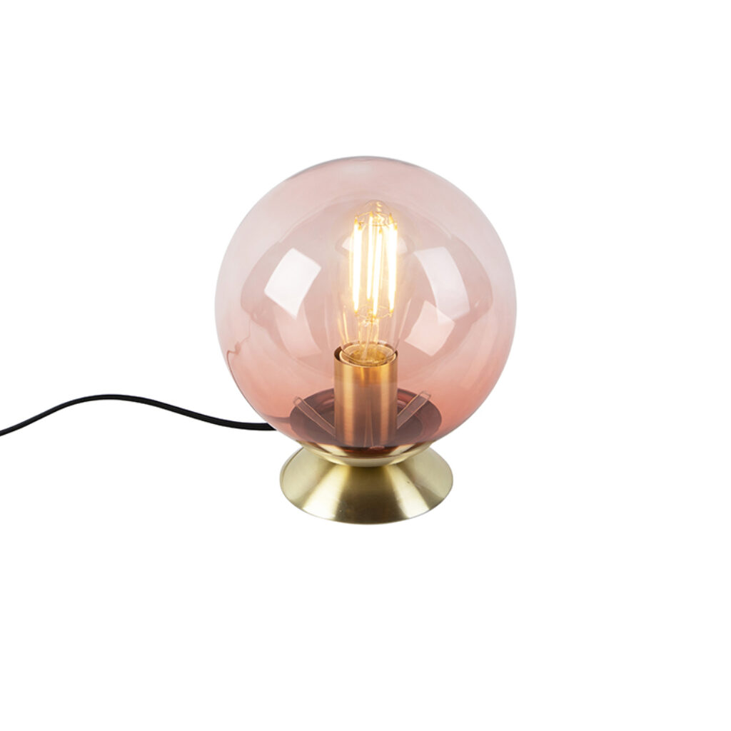 tafellampen Art deco tafellamp messing met roze glas Pallon GlasStaal Roze Deze is speciaal in zijn door de kleur van het en combinatie echt een plaatje om te
