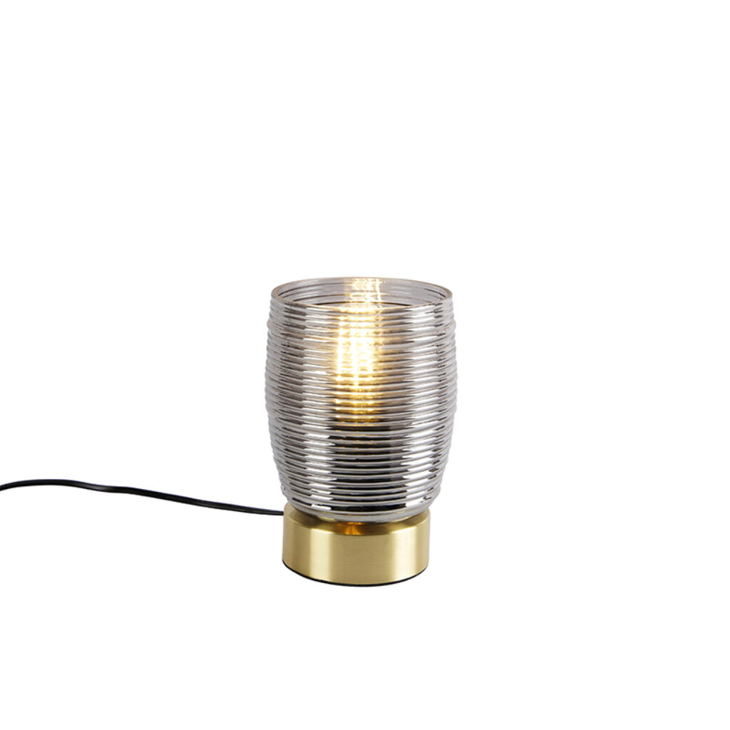 tafellampen Art deco tafellamp messing met smoke glas Michi GlasStaal is perfecte Deco toevoeging in Mooi afgewerkt een voet en glas. Het geribbelde effect