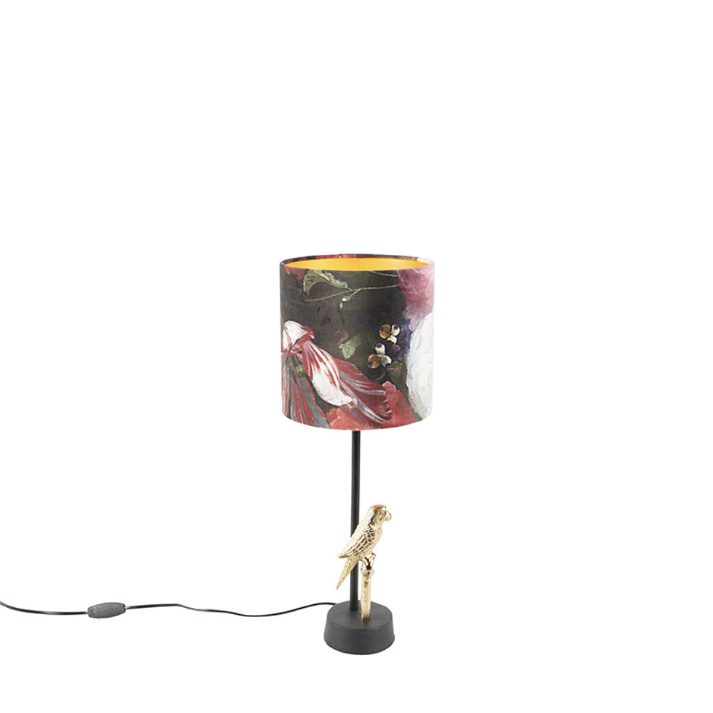 tafellampen Art deco tafellamp met velours kap bloemen 20 cm Pajaro AluminiumStof Multicolor Kies voor tropical vibes in huis onze Dit lampje hoort volledig