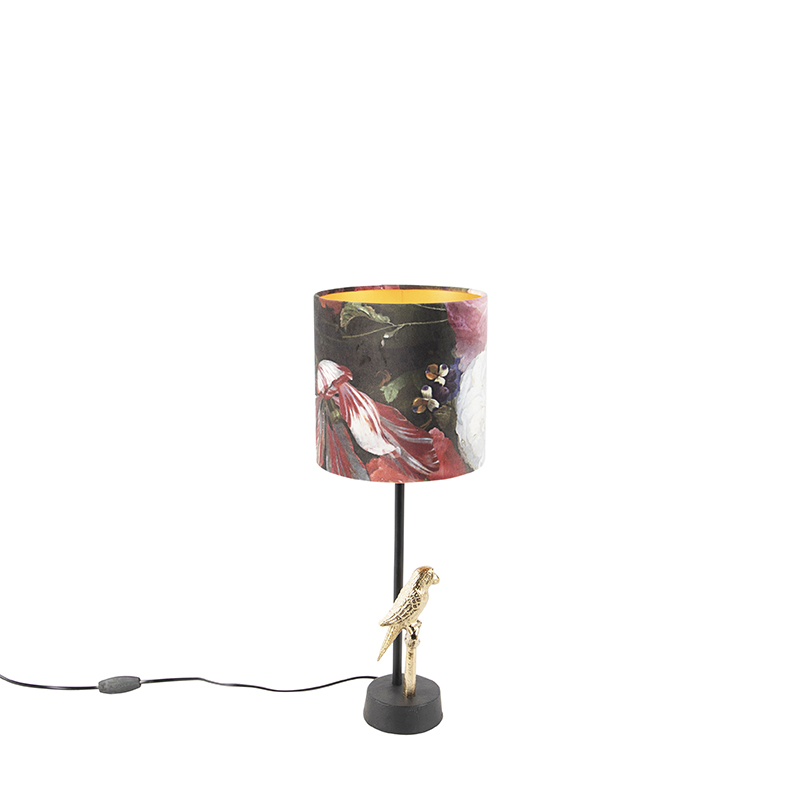 tafellampen Art deco tafellamp met velours kap bloemen 20 cm Pajaro AluminiumStof Multicolor Kies voor tropical vibes in huis onze Dit lampje hoort volledig