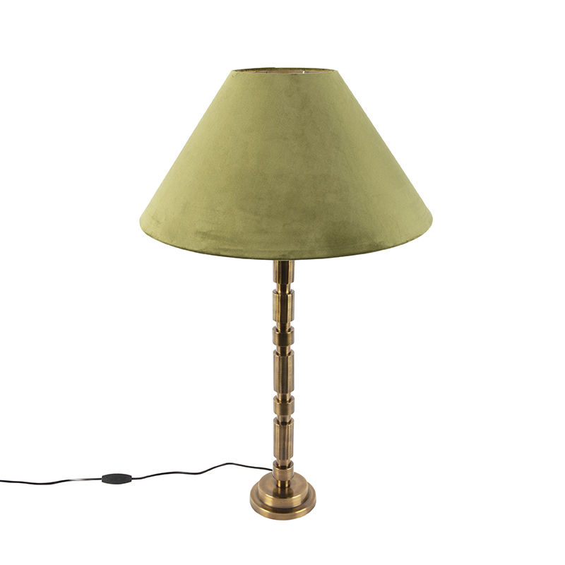 tafellampen Art deco tafellamp met velours kap groen 50 cm Torre AluminiumStof Brons Zorg voor een retro touch in huis onze tafellamp. Hij hoort volledig thuis