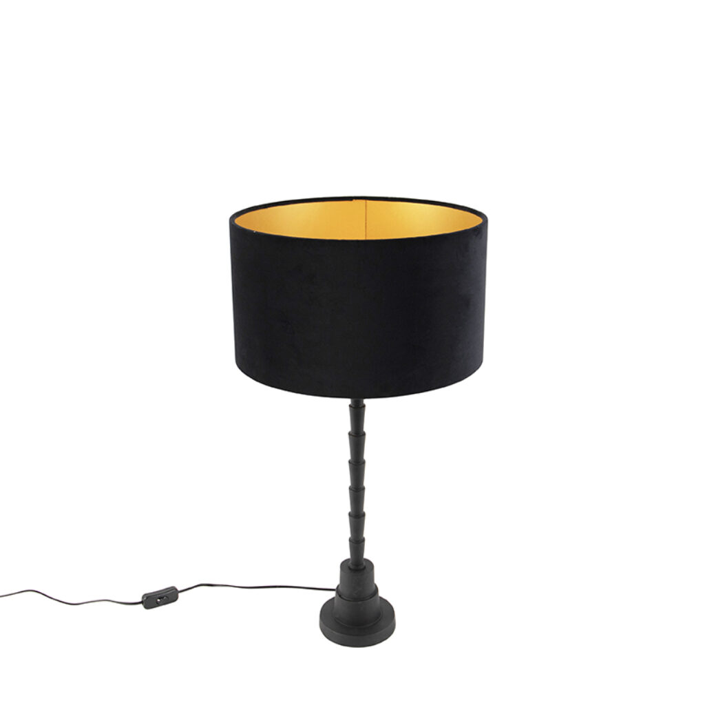 tafellampen Art deco tafellamp met velours kap zwart 35 cm Pisos AluminiumStof Zwart Haal de jaren weer in huis onze tafellamp. Hij hoort volledig thuis een