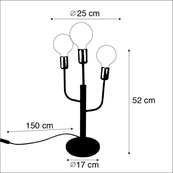 Art Deco tafellamp zwart 3-lichts - Facile - Afbeelding 3