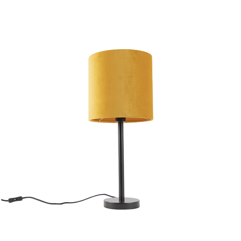tafellampen Art Deco tafellamp zwart met gele kap 25 cm Simplo StaalStof Geel Een echte retro touch in huis deze Simplo. Hij wordt geleverd inclusief velours