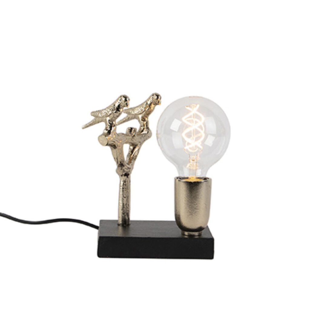 tafellampen Art Deco tafellamp zwart met goud 185 cm Pajaro Aluminium brengt de natuur in Dit tafellampje is afgewerkt gouden vogels waardoor het een echte