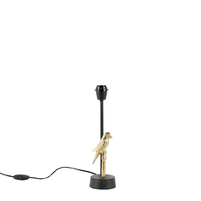 tafellampen Art Deco tafellamp zwart met goud 39 cm zonder kap Pajaro Aluminium brengt de natuur in Dit tafellampje is afgewerkt een gouden papegaai op je lamp