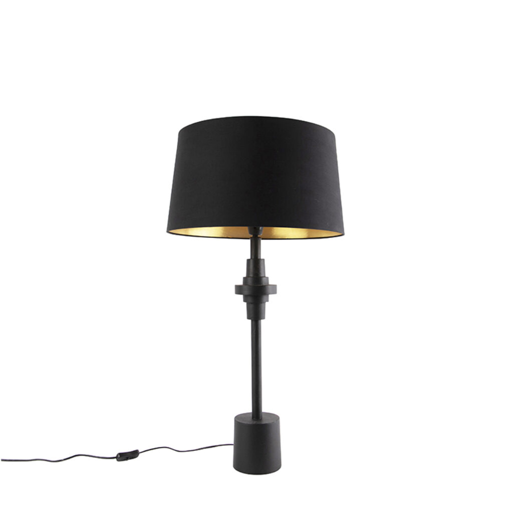 tafellampen Art deco tafellamp zwart met katoenen kap 45 cm Diverso AluminiumKatoen Zwart Deze Deco fleurt jouw interieur De zwarte aluminium voet heeft een