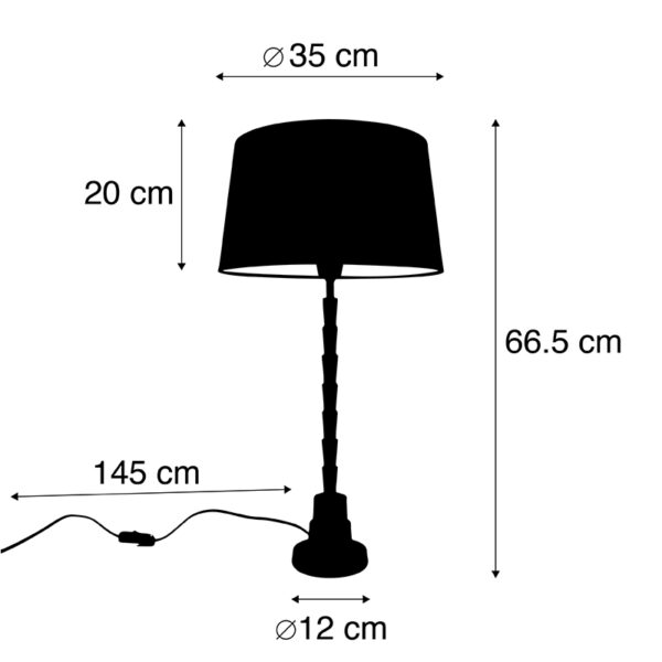 Art deco tafellamp zwart met katoenen kap zwart 35 cm - Pisos - Afbeelding 3