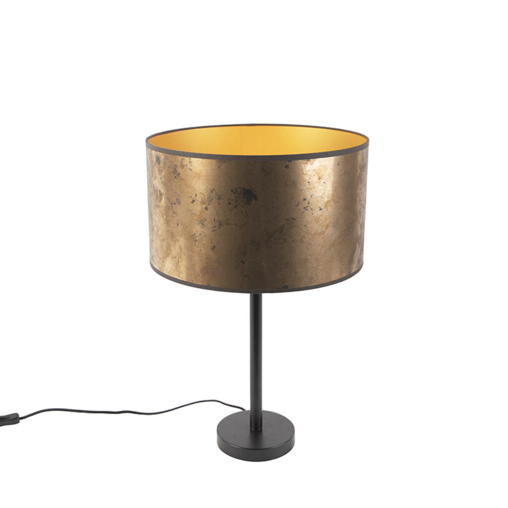 tafellampen Art Deco tafellamp zwart met oud bronzen kap 35 cm Simplo StofKunststofStaal Brons Een sfeervolle eyecatcher in huis. Het is een combinatie van