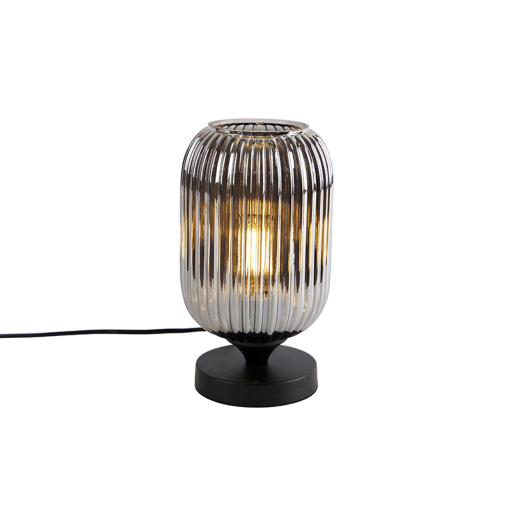 tafellampen Art Deco tafellamp zwart met smoke glas Banci GlasStaal Zwart Haal gezelligheid in huis de Banci. Zijn effect zorgt voor een mysterieus lichteffect