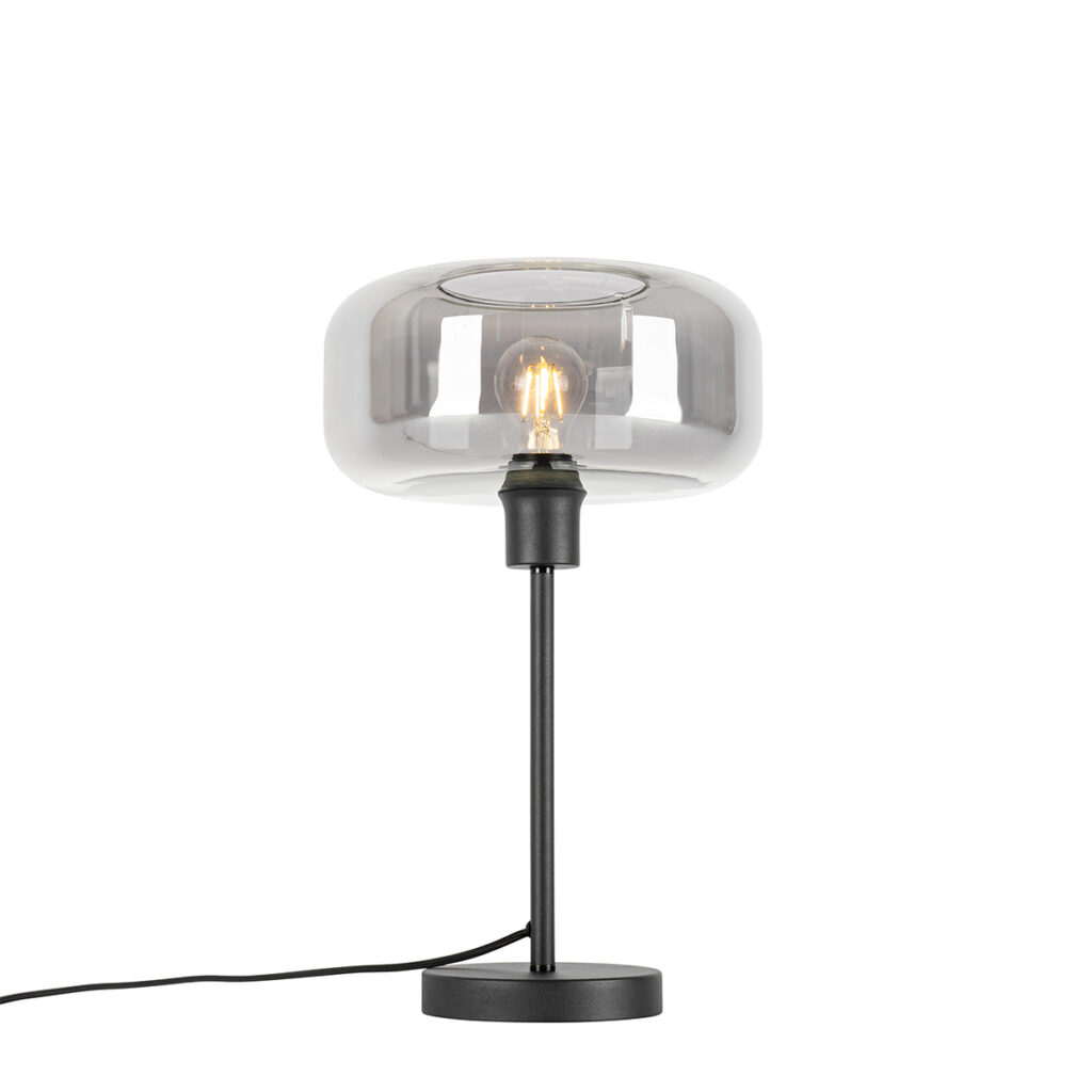 tafellampen Art deco tafellamp zwart met smoke glas Bizle GlasStaal Grijs